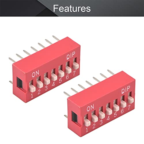 Bettomshin 5pcs Red Dip Switch Horizontal 1-7 Posições 2,54mm Pitch para placas de pão de circuito PCB