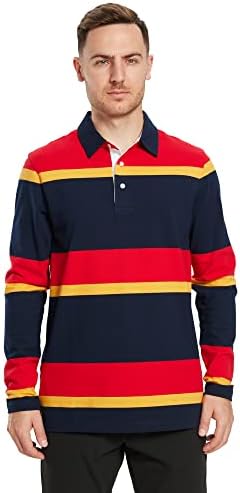Camisas de pólo de golfe masculinas de manga longa listrada de colarinho casual de colarinho seco de colarinho