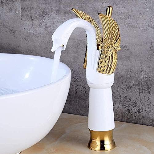 -Taps, torneiras, torneiras frias de torneiras frias Batia de torneiras de banheiro da bacia Bacia de torneira de torneira de torneira de latão Tapque Tapque Hold Holding Hot and Cold Water Mixer/White+Gold/285mm