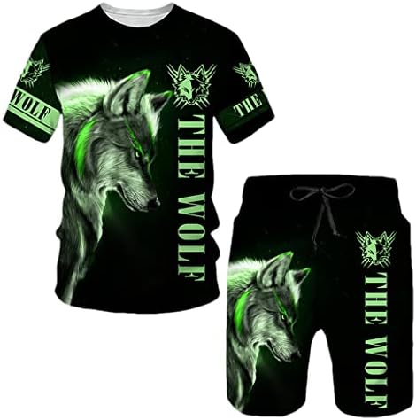 Keusyoi 3d Animal Wolf T-shirt shorts de camiseta macho de verão masculino Casual Mangas curtas Tops homens