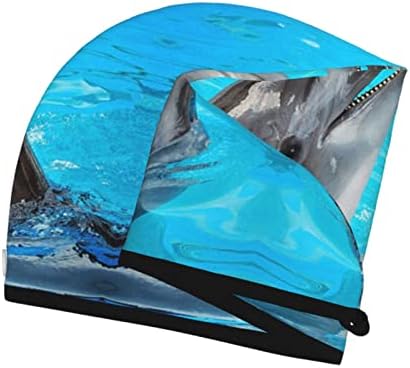 Debou Cool Dolphin Capéu de cabelo seco impresso, fivela feminina Toalha absorvente de água alta, adequada para