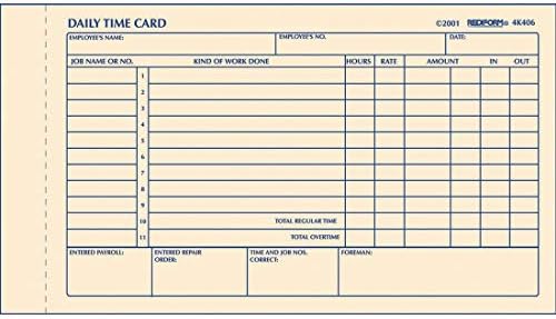 Rediform Time Card Pad, diariamente, 2 lados, Manila, 4,25 x 7, 100 cartões