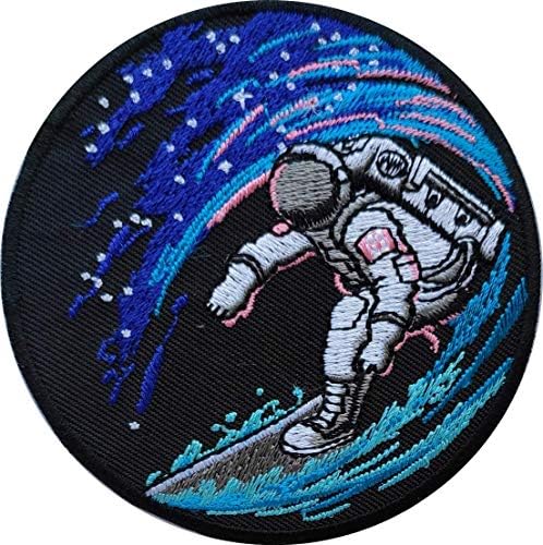 2 PCS Space Surfing Astronaut Patch - Regra de surfista de espaço legal - Ferro bordado ON/Costure para mochila,