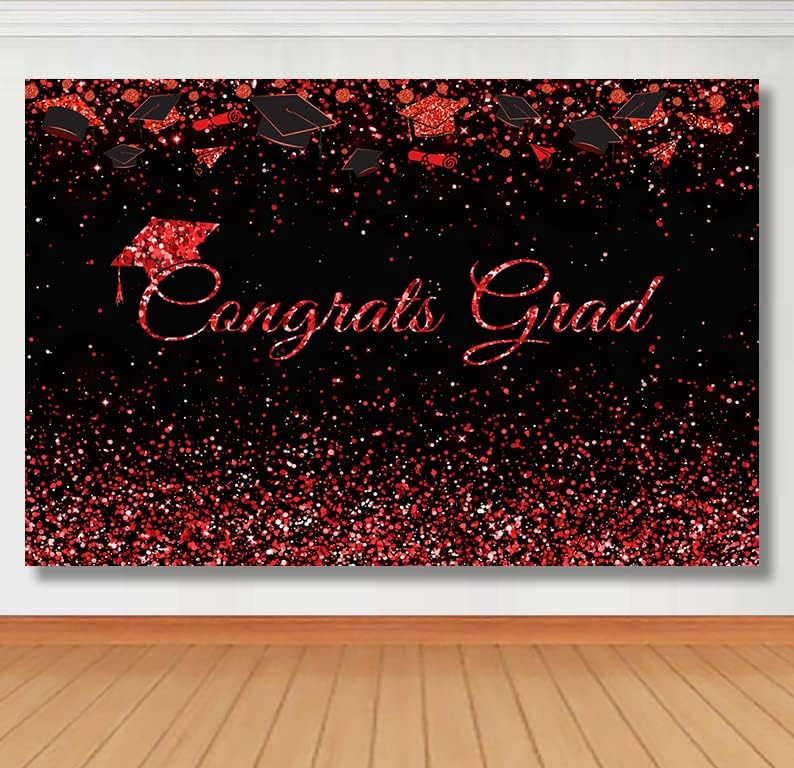 Lofaris Classe de 2023 Parabéns Grad Black and Red Glitter Cenário Parabéns Celebration Graduação Partem