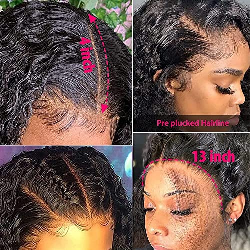 13x4 Wigs de cabelo dianteiro de onda profunda perucas de cabelo humano para mulheres negras Lace Wigs sem glúteis de glue