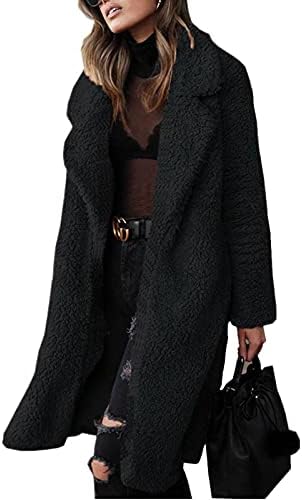 FOVIGUO Black Winter Coat Mulheres, túnicas da moda para mulheres de manga cheia de inverno aberto