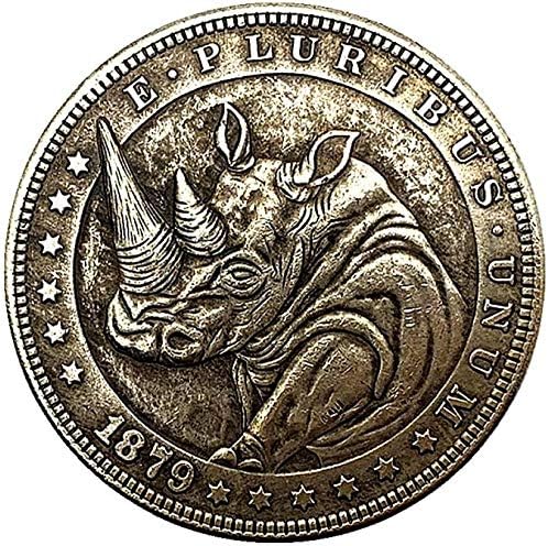 1879 Africano Rhino Animal Antique Copper Velho Prata Comemorativa Comemorativa Crada Criano Criano Comborado