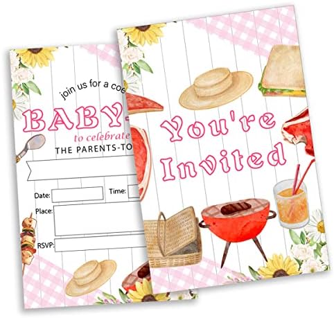 20 Pack Pink Baby-Q Convites de festa com envelopes Tema do chuveiro de menina preenche o convite do