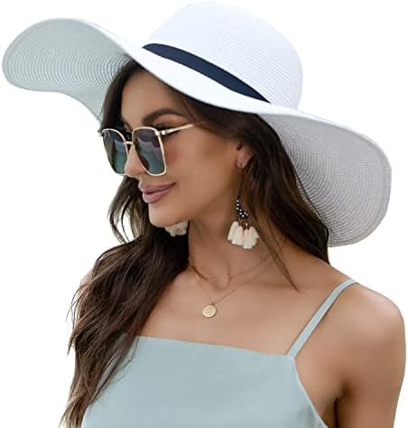 Náivlizer mulheres larga lareira chapéu de sol upf50 palha de verão chapéu de praia chapéu de