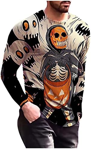 Ymosrh Mensclothingshirts Halloween Hedging Hedging Round Round Round Casual Mangas longas Longo Top LongSleeveShirts
