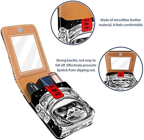 Caixa de batom com espelho Funny Monkey Lip Gloss Holder Portable Batom Storage Box Travel Bolsa de maquiagem Mini bolsa cosmética de couro segura 3 batom