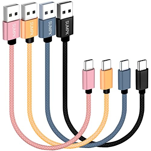 Sumpk USB C Cabo 1ft 4-Pack, 3A Carregamento rápido A USB A TO USB C CORD NYLON SLIMADO COMPATÍVEL