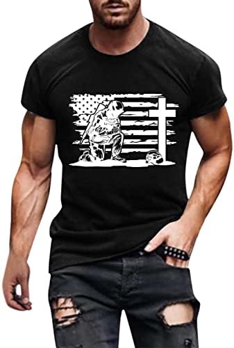 XXBR 4 de julho Soldier Short Sleeve T-shirts para homens, bandeira dos EUA Jesus Jesus Cross Print