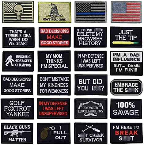Yly Tactical Moral Borderys Patches - 24pcs Bordados Military Funny Word Hook and Loop Patches para