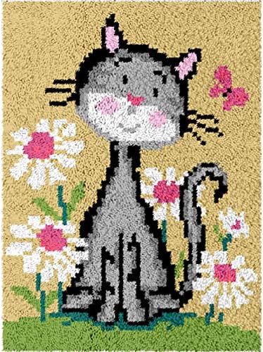 Kit de gancho de trava, com bordado de carpete de gatos de padrão impresso, artesanato de tapeçaria