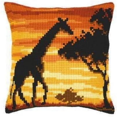 Almofada Vervaco Sunset Giraffe Cross Stitch, multicolorida