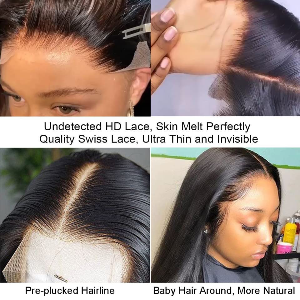 Dez paelinhos de osso brasileiro perucas de cabelo humano reto para mulheres transparentes 13x4 Lace