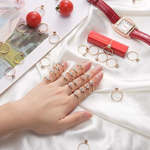 Topoox 40 pacote anéis de noivado de diamante dourado para o jogo de noiva decorações de mesa de casamento