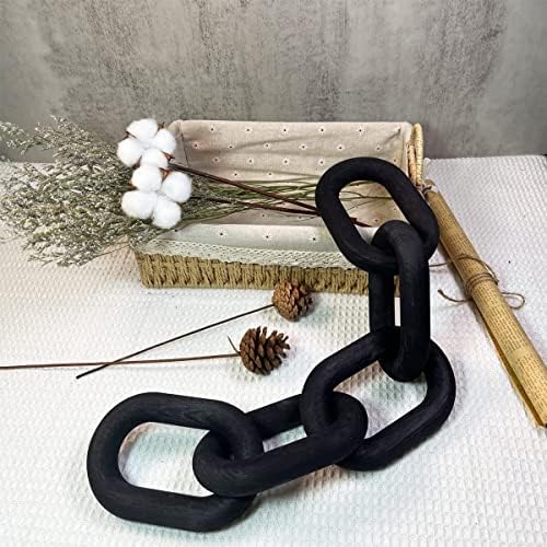 Decoração de link de madeira - boho esculpido à mão decorativo para mesa, 5 link Chain Decor