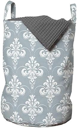 Bolsa de lavanderia azul lunarable, padrão contínuo de motivo floral com pontos e redemoinhos, cesto