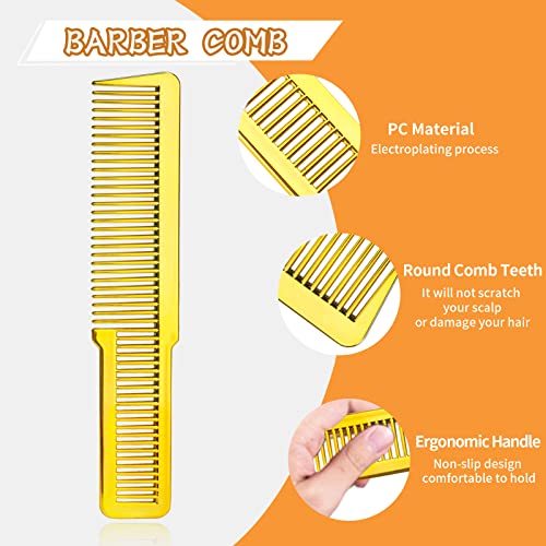 Cestomen Barbeiro pente de ouro com pincel de espanador de pescoço, cortinas de pente de cabelo Ferramentas de escova de varredura definida para salão de barbeiro