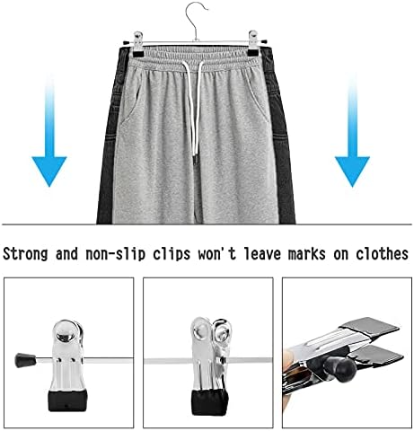 Cabides de calças cabides de saia de 50 mochilos com clipes sem deslizamento cabides de calças de metal economizador de espaço para guarda-roupa de armário