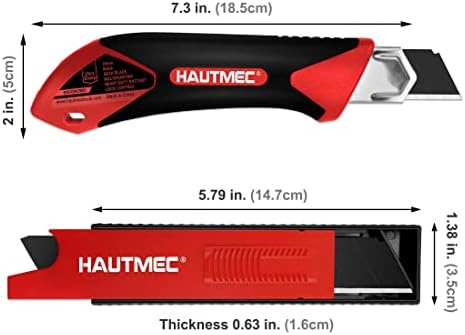 Hautmec 25mm Faca de utilidade de serviço pesado de 25 mm com conjunto de lâminas de 10pcs, cortador de caixa de snap-off multiuso, mecanismo de bloqueio de catraca, alça de fibra de vidro reforçada HT0251-kn-kn