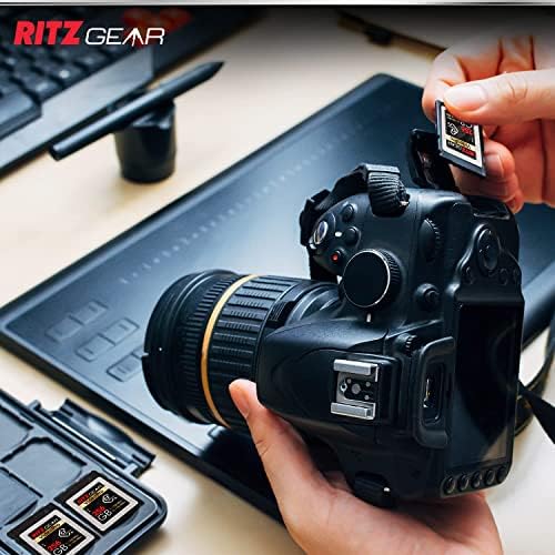 Ritz Gear CFexpress Tipo B 256 GB, pares com câmeras DSLR canon e Panasonic compatíveis. Inclui leitor de cartão