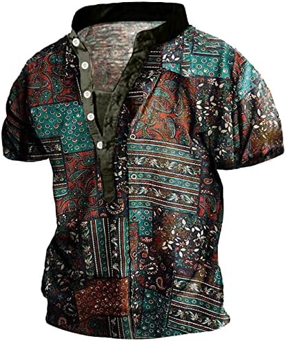 Xxbr vintage e étnico henley camisas para homens, verão retrô angustiado retchwork tops casuais soltos button v