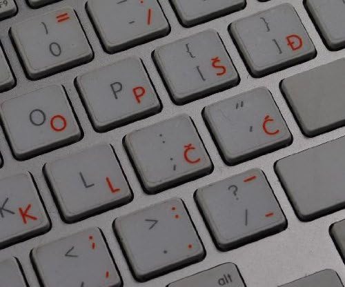 Layout de etiquetas de teclado croata com um fundo transparente de letras laranja é compatível com a Apple