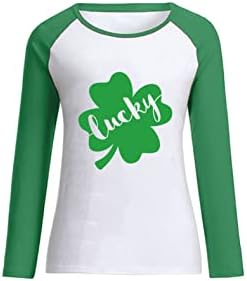 Yming Womens St. Patricks Day Shamrock Sweatshirt Raglan Sleeve Clover Print Jumper Irish Crew pescoço