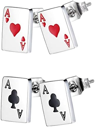 4pcs aço inoxidável Redblakc Spade Aces Playing Cards Poker Player Brincos para homens Mulheres adolescentes