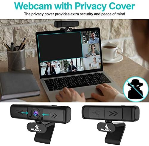 NEXIGO N650 2K 4MP Webcam zoomable com capa de privacidade e microfone duplo, 3x Zoom digital,