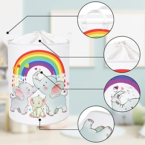 CLASTELE 45L Cute de lavanderia de elefante cesta colorida de armazenamento de arco -íris colorido para brinquedos de vestir com cordão à prova d'água de arco -índice de arco -íris