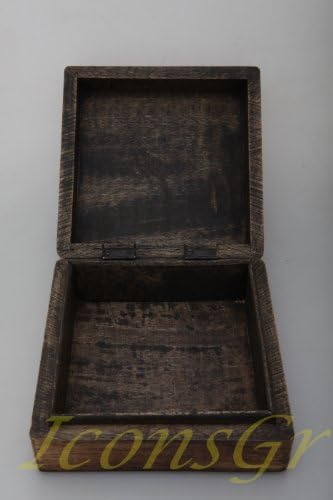 Caixa de madeira grega feita à mão com a grinalda de azeitona / R31_3