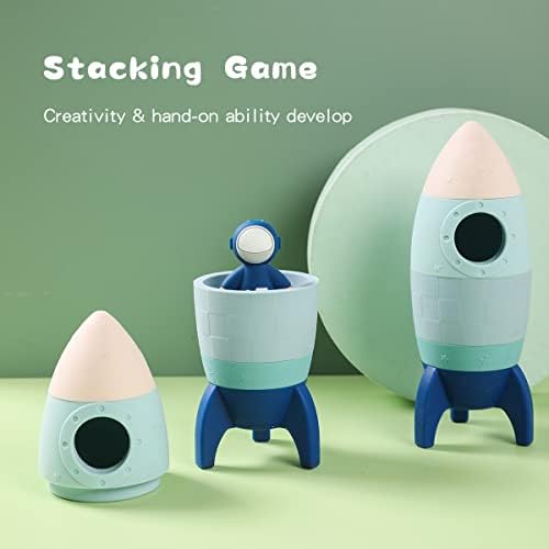 Brinquedos de empilhamento de foguetes de silicone para crianças pequenas com anéis de silicone em forma de