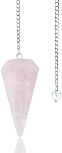 Crocon Rose Quartz Healing Crystal Pendulum para Dowsing Adivinação 6 Cura pontiagudada Reiki Quartz Witch Wicca