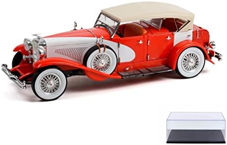 Diecast Car w/exibição - Duesenberg II SJ, vermelho e branco - Greenlight 13627 - 1/18 Diecast Model Model Toy Car