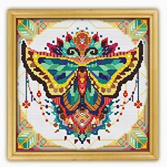 Mandala Butterfly CS561-1 - Kit de ponto cruzado contado#3. Trecos, agulhas, tecido, argola de bordado, encadeador de agulha, cortadores de bordados e padrão de cores impressas dentro.