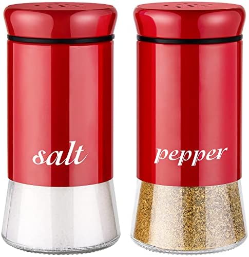 Conjunto de shakers de sal e pimenta vermelho - decoração de cozinha vermelha de Natal e acessórios para restaurantes domésticos, de casamento - 5 onças de sal e pimenta para mesa de cozinha, RV, churrasco, fácil de reabastecer