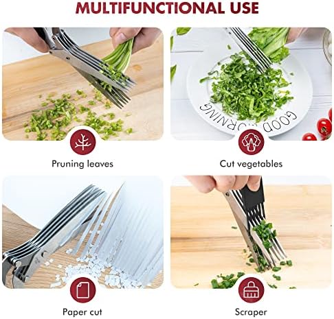Tesoura de erva - Vibirit Aço inoxidável 5 Blade Kitchen Scissors Herb Cutter com cobertura de segurança e pente de limpeza para cortar manjericão, cebolinha, salsa, legumes, salada