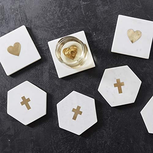 Marcas criativas Faithworks-Hexagonal Marble Coasters, conjunto de 4, Gold Cross