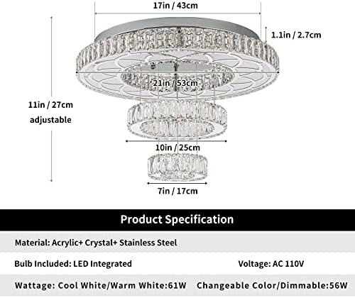 Lâmpada de teto de cristal 3 anel 3 anel grande lustre de lustre de LED moderno acrílico luminárias