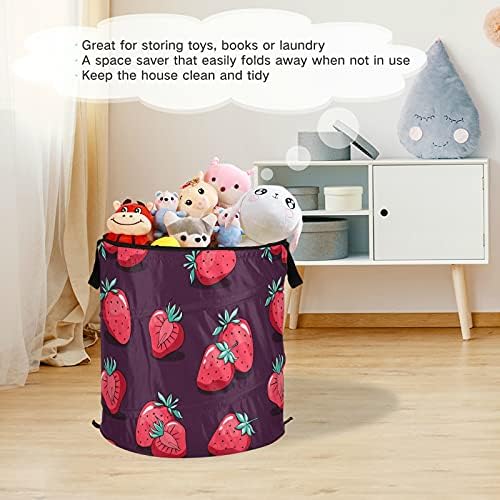 Cute Strawberry Pop Up Laundry Horse com tampa de cesta de armazenamento dobrável Bolsa de roupas dobráveis ​​para