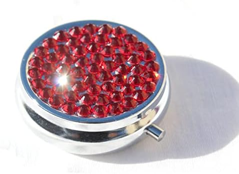 Caixa de comprimidos de cristal de cor de cor vermelha, fabricada com cristais de marca de ponta, tamanho fofo para travamento de metal de bolsa pequena cootação diária