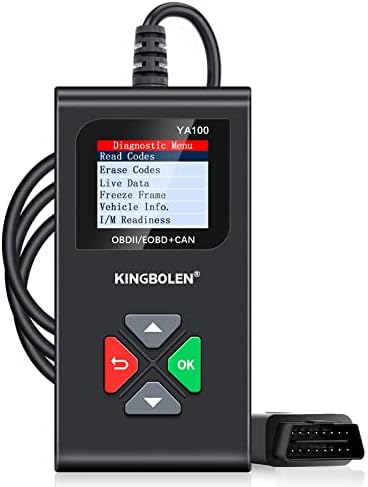 Kingbolen YA100 OBD2 Scanner, Código OBD2 Reader Reader Automotive Motor Fault Code Reader, OBDII Funções completas Ferramenta de varredura de diagnóstico de carro com teste de tensão do veículo para todos os carros OBD2 Protocol 12V desde 1996