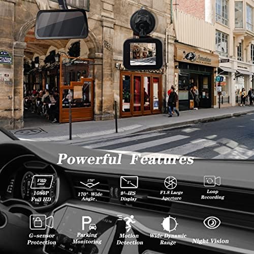 Dash Cam Front e traseiro, ManyMiba Car Câmera de carro 1080p com cartão SD de 32g, câmera de painel com tela IPS de 2,0 polegadas 170 ° de largura, visão noturna, WDR, Sensor G, modo de estacionamento, gravação de áudio, Dashcam