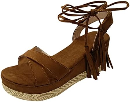 Usyfakgh plataforma feminina sandálias de verão sandálias de moda lace up wedges retro peep toe