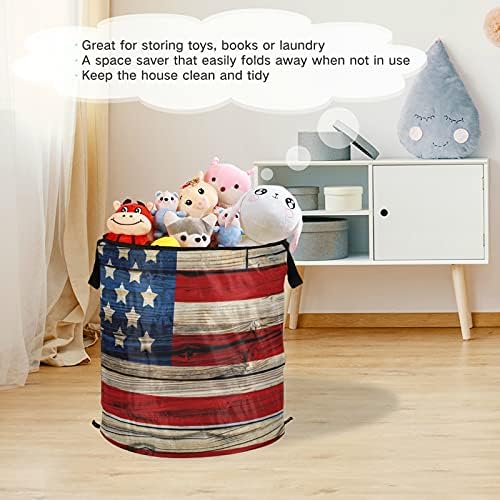 Antiga bandeira americana pintada cesto de lavanderia com tampa com zíper cesta de roupa dobrável com alças Organizador de roupas de cesta de armazenamento colapsível para acampamento de apartamento piquenique