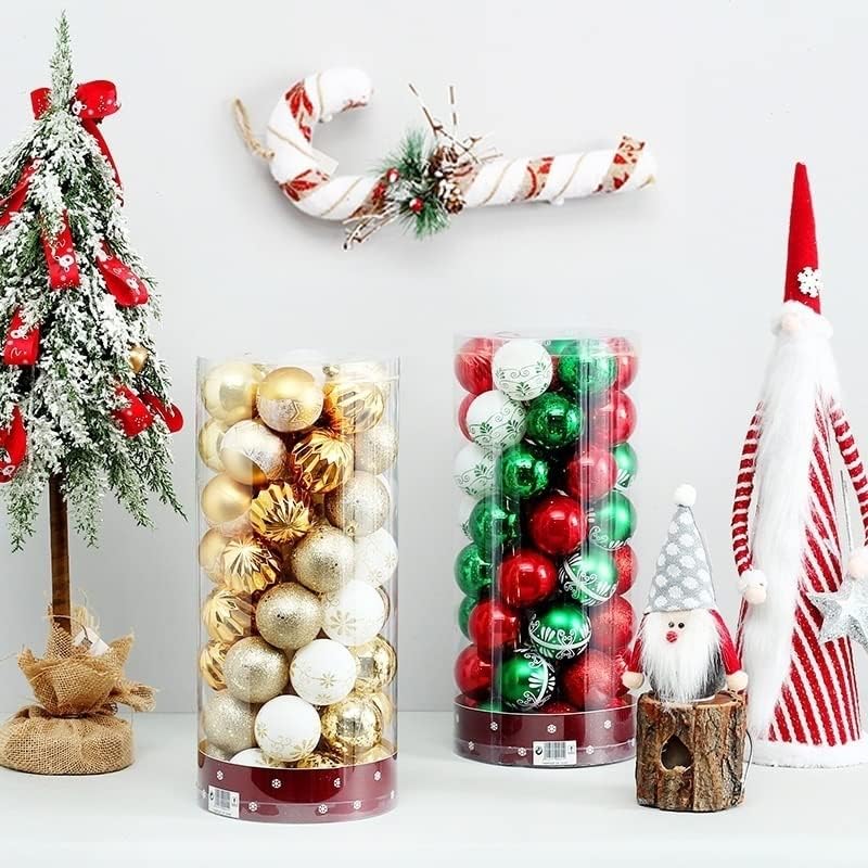 Decorações de Natal Pulun 50pcs Bolas de Natal de Plástico Gold 6 cm Bola de Natal Decorações de Natal para casa Ano Novo Decoração Variação de Corções Decorativas